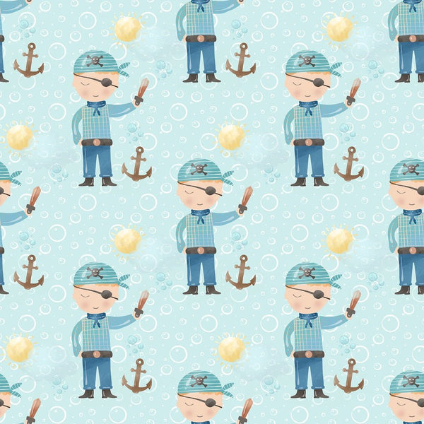 Pirates & Bubbles Fabric - Light Blue - ineedfabric.com
