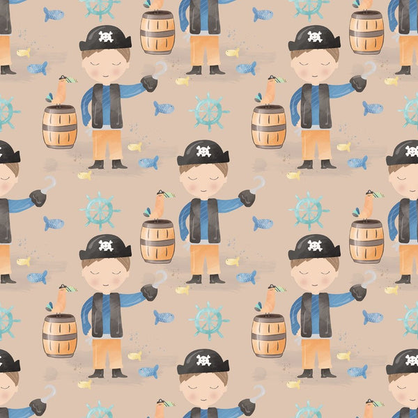 Pirates With Hook Fabric - Tan - ineedfabric.com