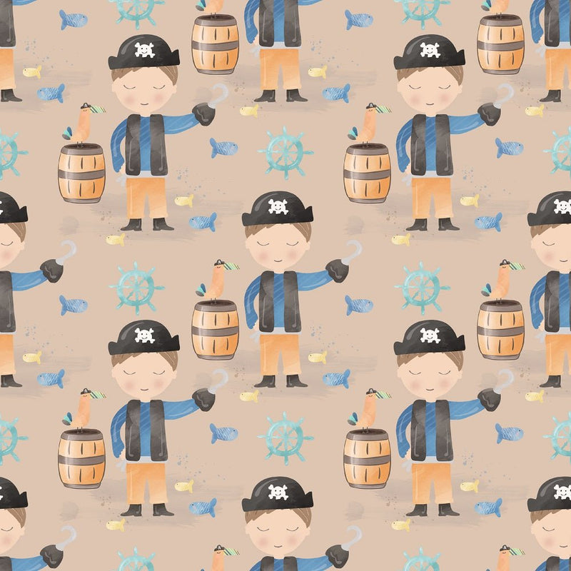 Pirates With Hook Fabric - Tan - ineedfabric.com