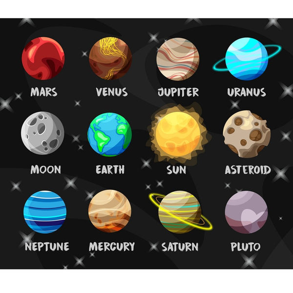 Planets In The Solar System Fabric Panel - Black - ineedfabric.com