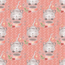 Playful Cat with Paw Prints Fabric - Red - ineedfabric.com