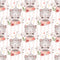 Playful Cat with Paw Prints Fabric - White - ineedfabric.com