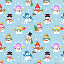 Playful Snowman Fabric - Blue - ineedfabric.com