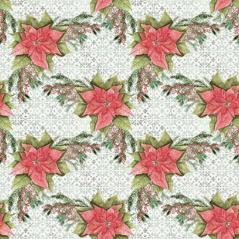Poinsettia Berries Fabric - White - ineedfabric.com