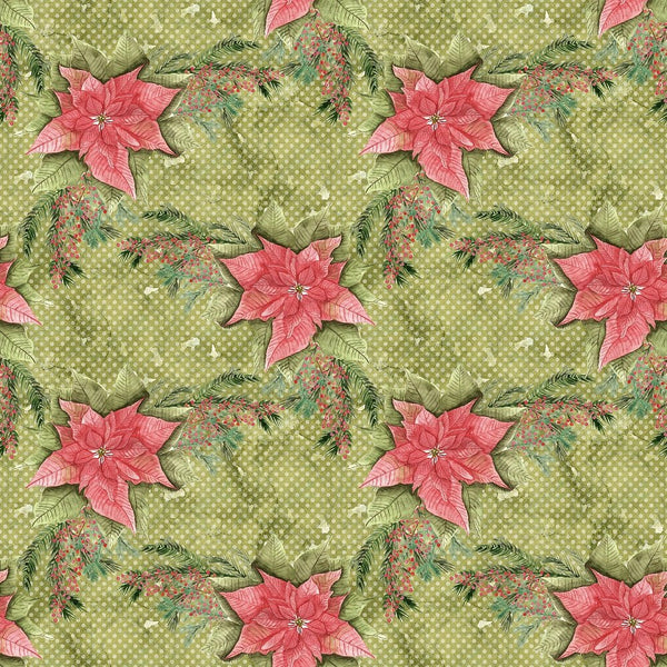 Poinsettia Berries on Dots Fabric - Green - ineedfabric.com