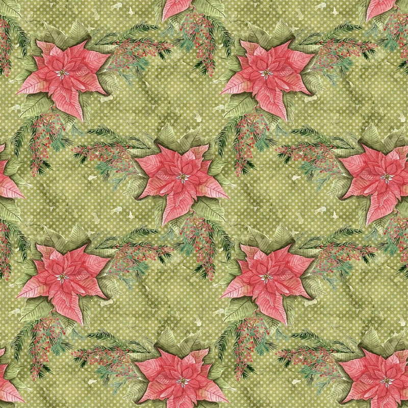 Poinsettia Berries on Dots Fabric - Green - ineedfabric.com