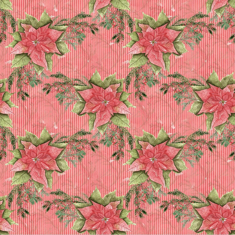 Poinsettia Berries on Stripes Fabric - Red - ineedfabric.com