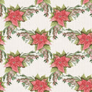 Poinsettia Berries on Stripes Fabric - White - ineedfabric.com