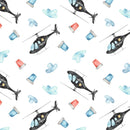 Police Helicopter With Lights Fabric - White - ineedfabric.com