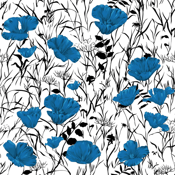 Poppy Fields Fabric - Blue - ineedfabric.com