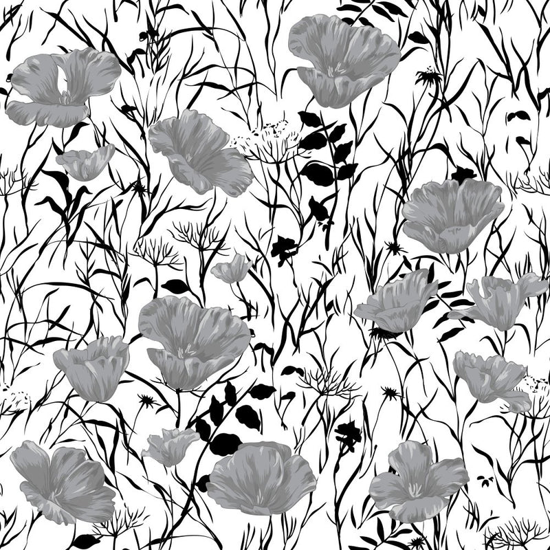 Poppy Fields Fabric - Dusty Gray - ineedfabric.com