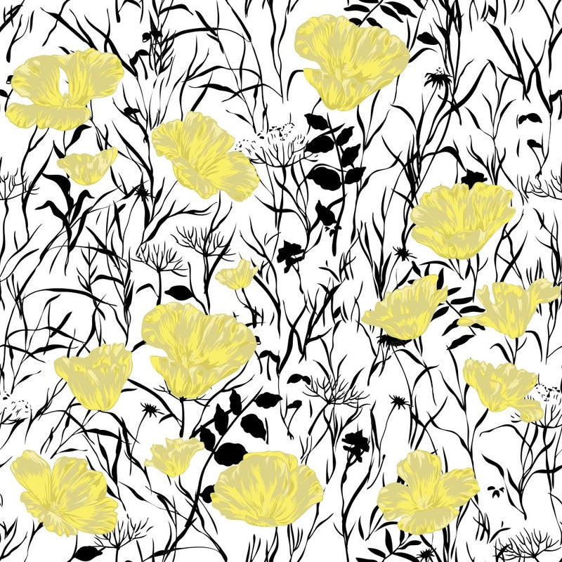 Poppy Fields Fabric - Yellow - ineedfabric.com