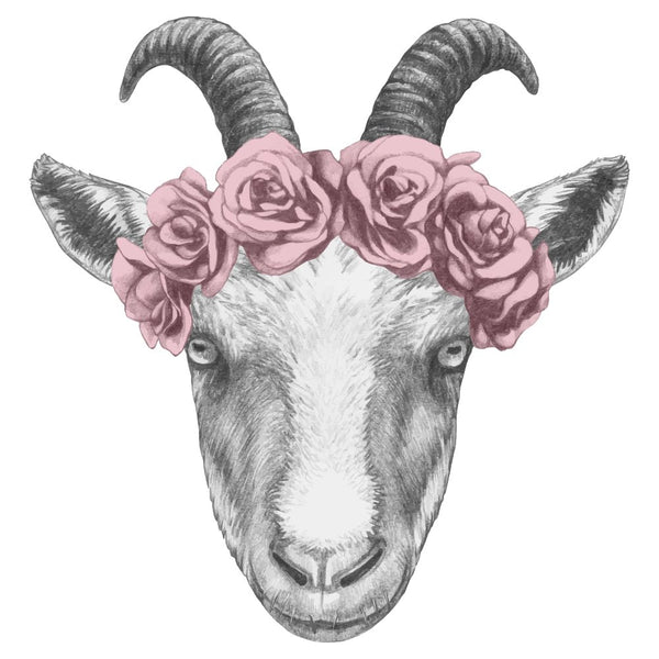 Portrait of Goat with Wreath Fabric Panel - ineedfabric.com