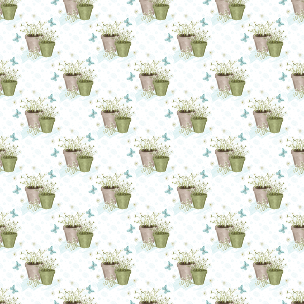 Potted Daisies Fabric - White - ineedfabric.com