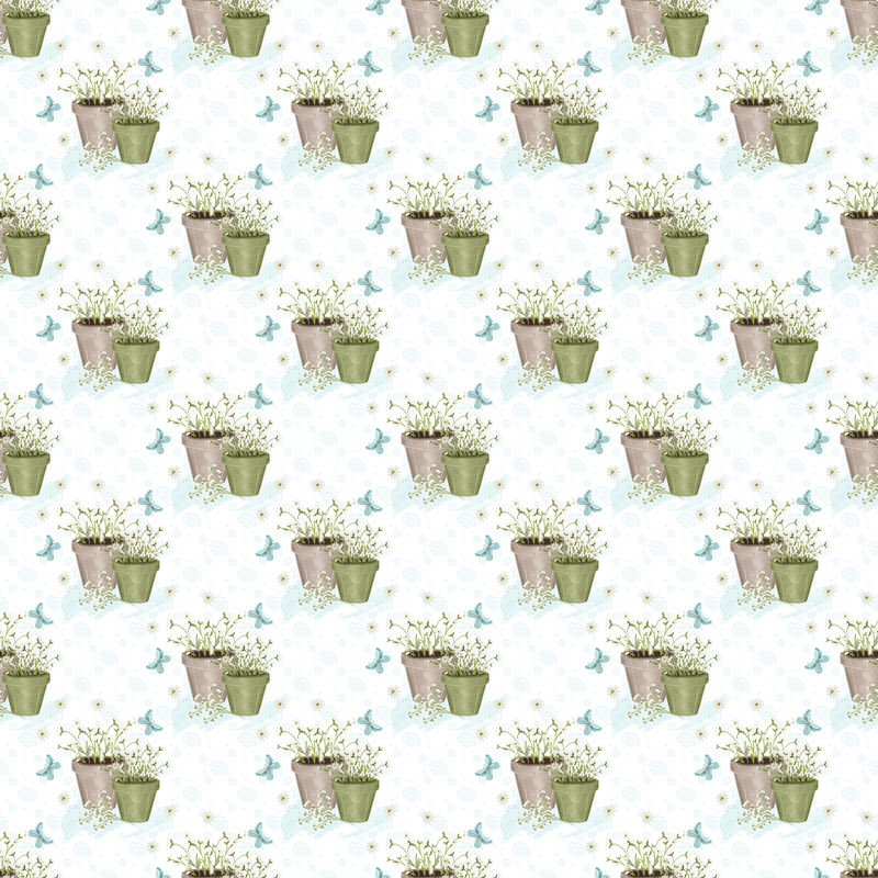 Potted Daisies Fabric - White - ineedfabric.com