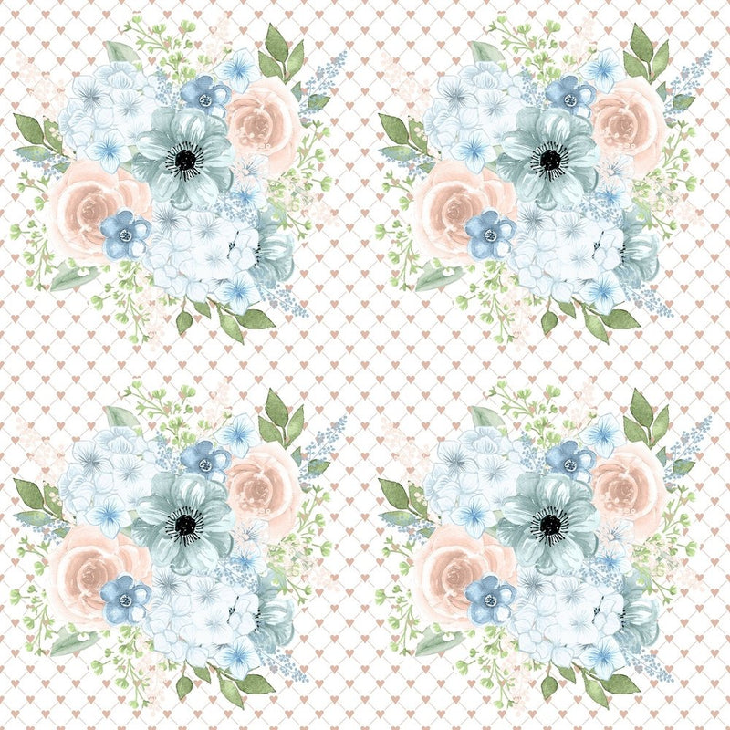 Powder Blue Bouquets on Hearts Fabric - ineedfabric.com