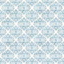 Powder Blue Damask on White Fabric - ineedfabric.com