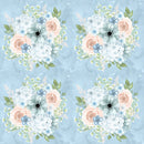 Powder Blue Floral Bouquets on Stripes Fabric - ineedfabric.com