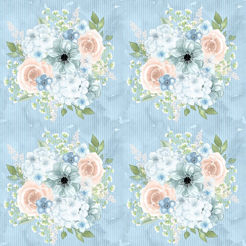 Powder Blue Floral Bouquets on Stripes Fabric - ineedfabric.com