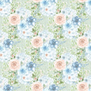 Powder Blue Flowers on Green Stripes Fabric - ineedfabric.com