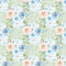 Powder Blue Flowers on Green Stripes Fabric - ineedfabric.com