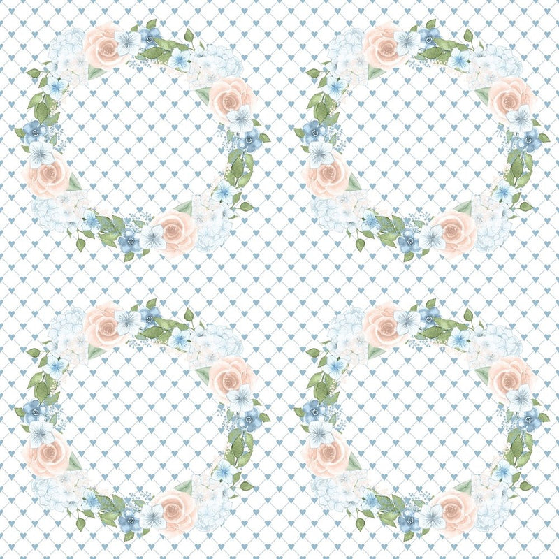 Powder Blue Wreaths on Hearts Fabric - ineedfabric.com