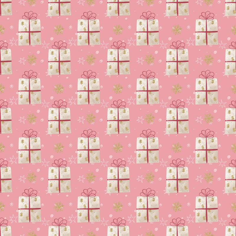 Presents & Snowflakes Fabric - Pink - ineedfabric.com