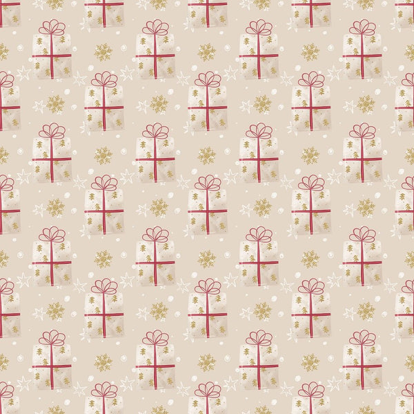 Presents & Snowflakes Fabric - Tan - ineedfabric.com