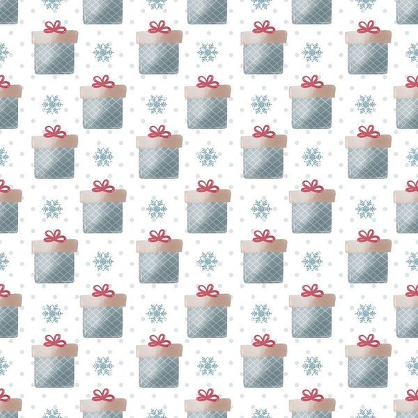 Presents & Snowflakes Fabric - White - ineedfabric.com