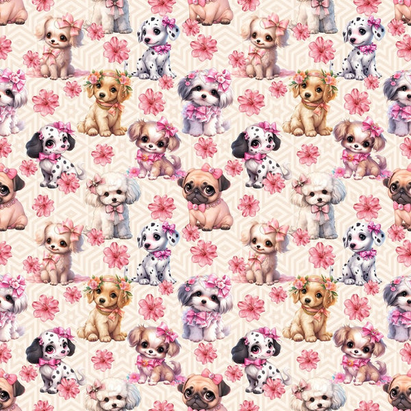 Pretty In Pink Puppy Fabric - ineedfabric.com