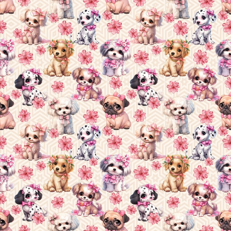 Pretty In Pink Puppy Fabric - ineedfabric.com