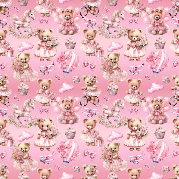 Pretty in Pink Teddy Bear Fabric - ineedfabric.com