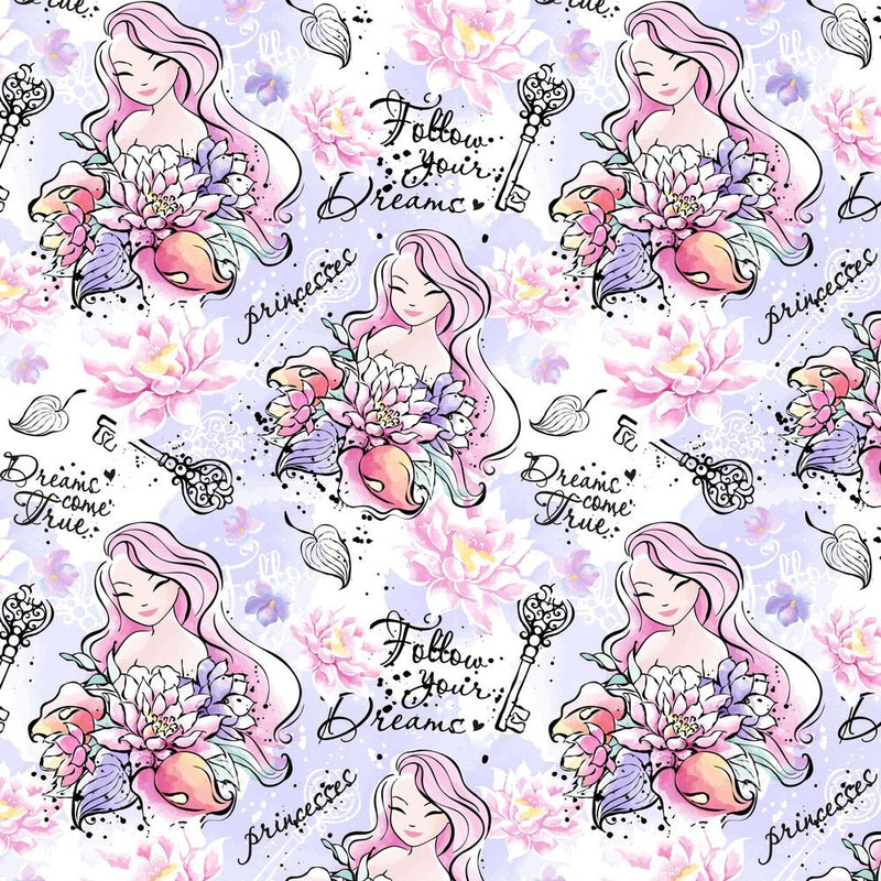 Princess Follow Your Dreams Fabric - Purple - ineedfabric.com