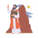 Prophet Moses with Stone Tablets Cartoon Fabric Panel - ineedfabric.com