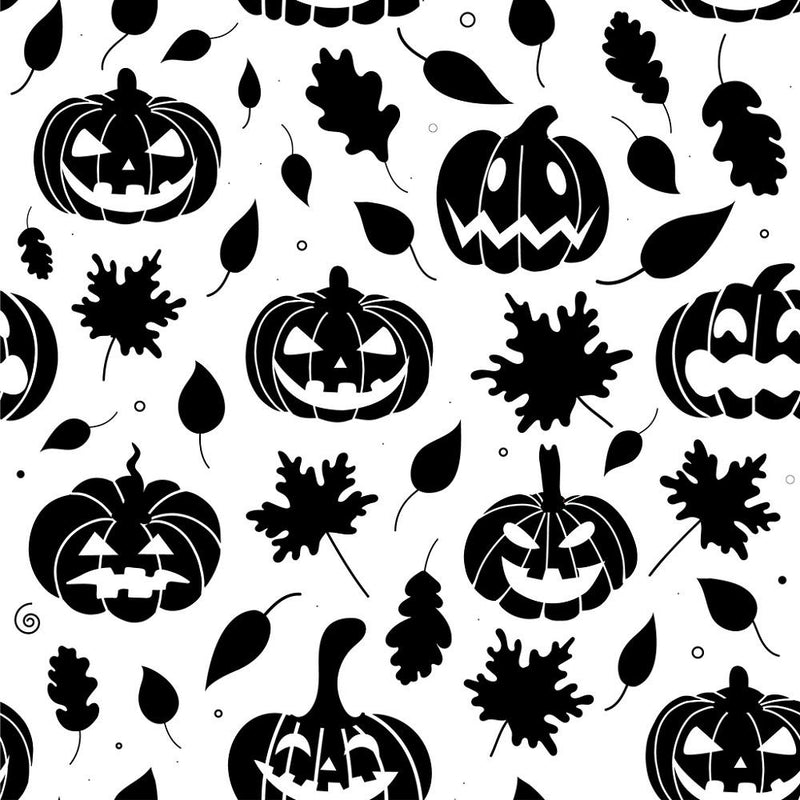 Pumpkin & Leaf Silhouettes Fabric - White - ineedfabric.com