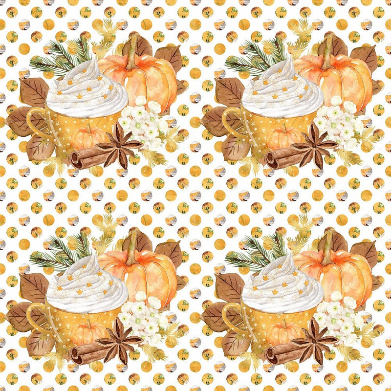 Pumpkin Spice Latte Cupcake on Dots Fabric - ineedfabric.com
