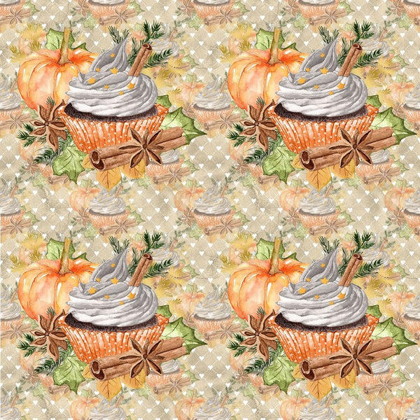 Pumpkin Spice Latte Cupcake on Fade Fabric - ineedfabric.com