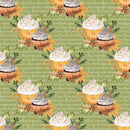Pumpkin Spice Latte Cupcake on Words Fabric - Green - ineedfabric.com