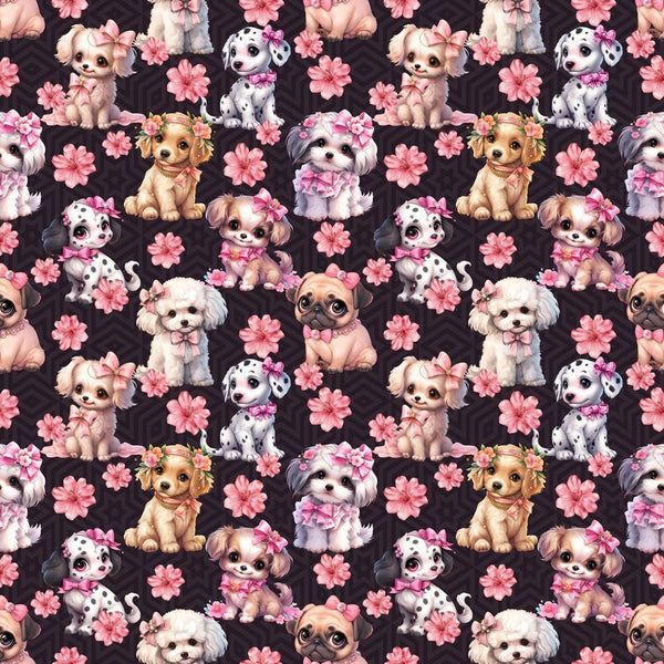 Puppies & Flowers Fabric - ineedfabric.com