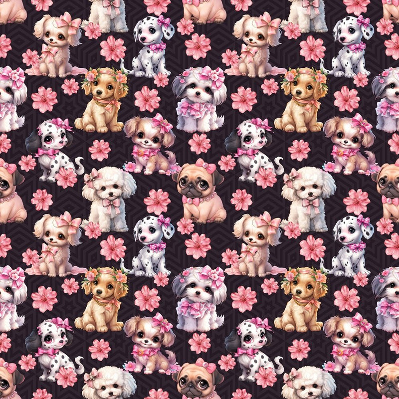 Puppies & Flowers Fabric - ineedfabric.com