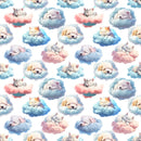 Puppies & Kittens Sleeping On Clouds Fabric - ineedfabric.com