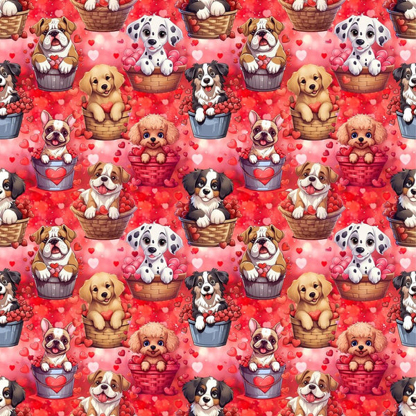 Pups In Heart Filled Baskets Fabric - ineedfabric.com