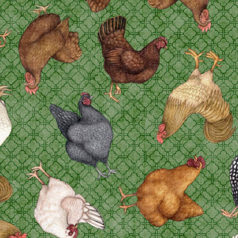 Quilting Treasures, Chickens Fabric - Green - ineedfabric.com