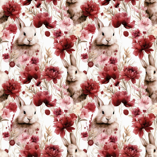 Rabbit in Flower Bush Fabric - ineedfabric.com