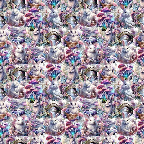 Rabbits In Mystical Forest Fabric - ineedfabric.com