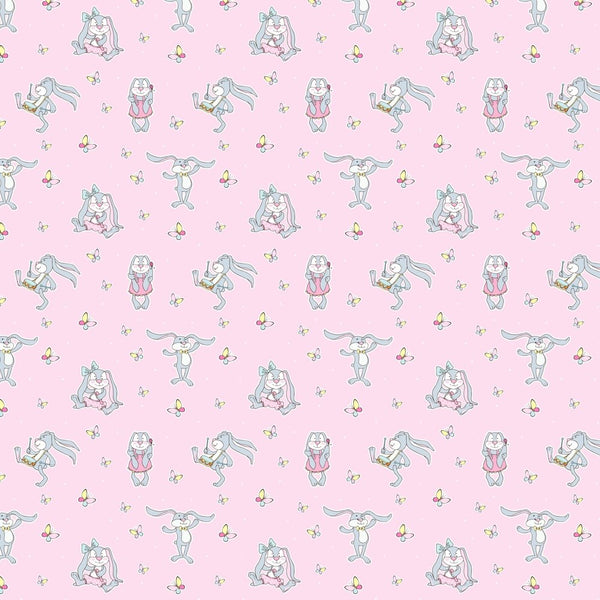 Rabbits With Toys Fabric - Pink - ineedfabric.com