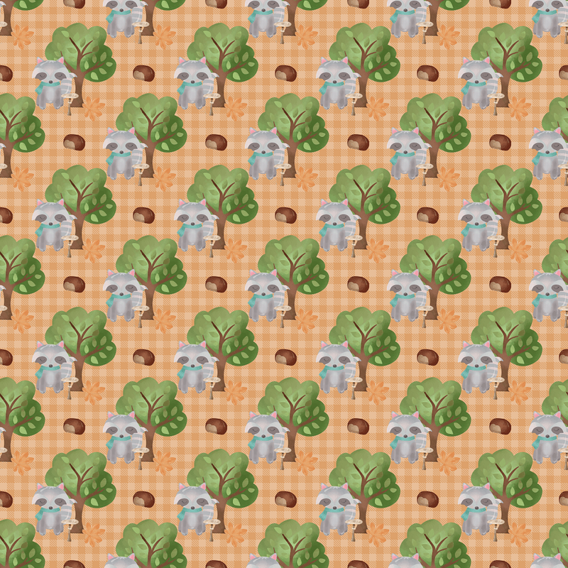 Raccoons In The Forest Fabric - Orange - ineedfabric.com
