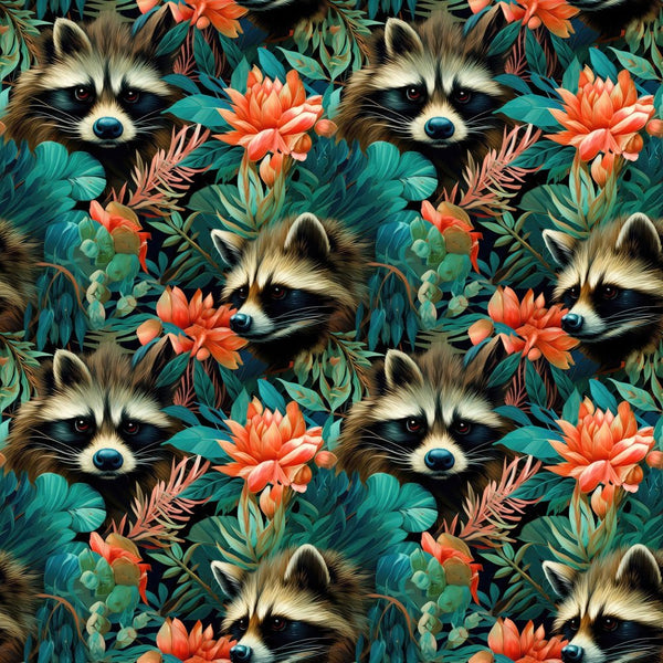 Racoon & Floral Fabric - ineedfabric.com