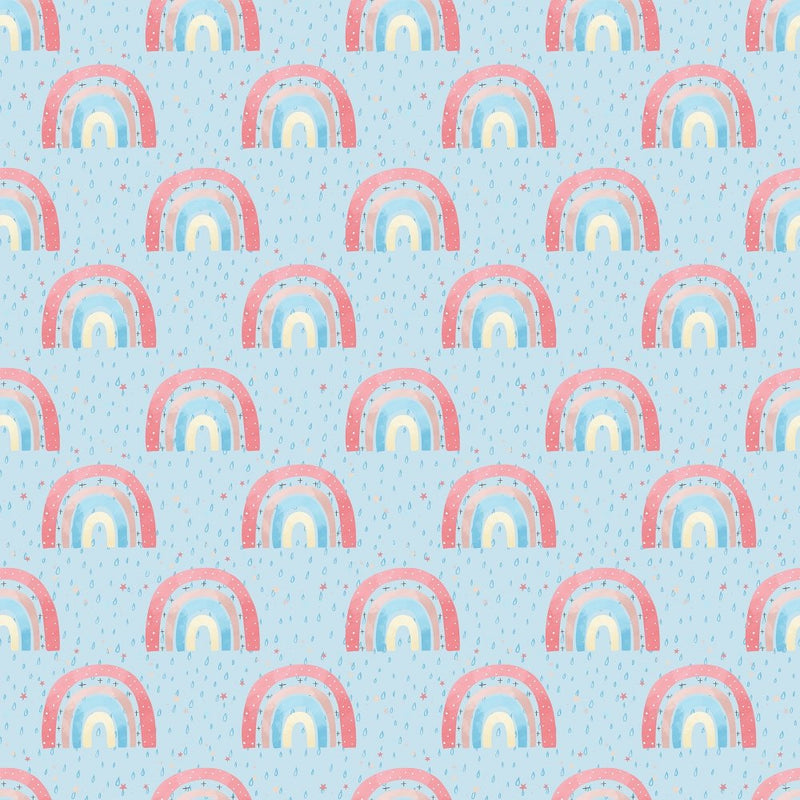 Rain Drops & Rainbows Fabric - Blue - ineedfabric.com