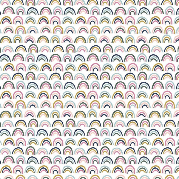Rainbows Fabric - White/Pink/Navy - ineedfabric.com